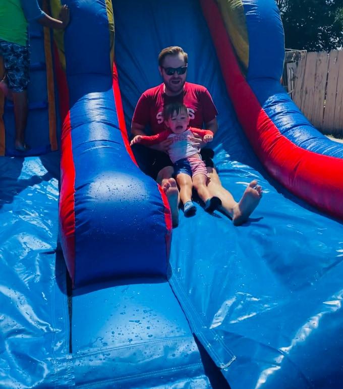 My son Lucas and i on waterslide